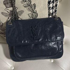 Saint Laurent navy leather chain shoulder bag